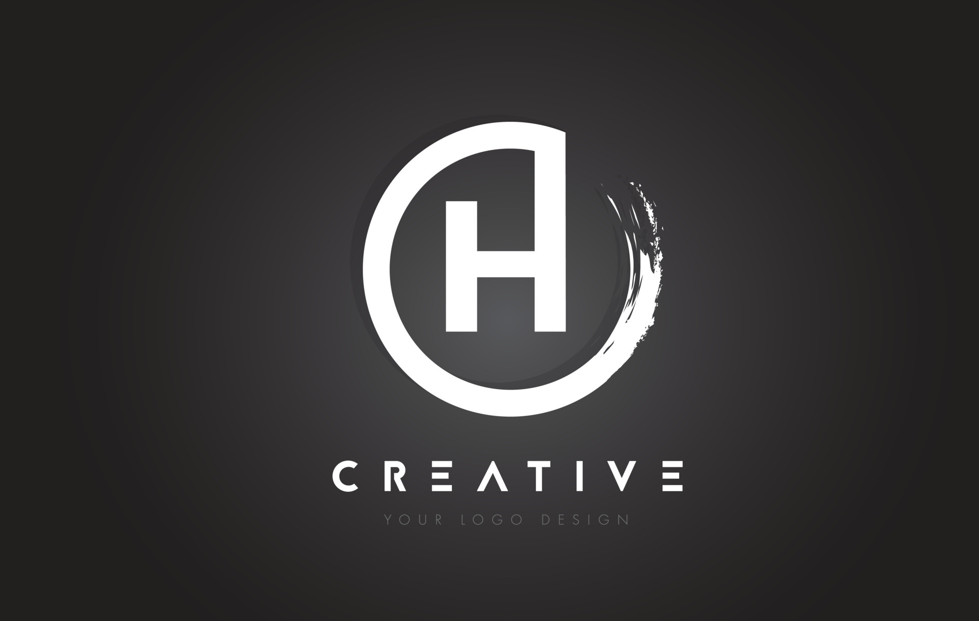H Circular Letter Logo with Circle Brush Design and Black Background ...