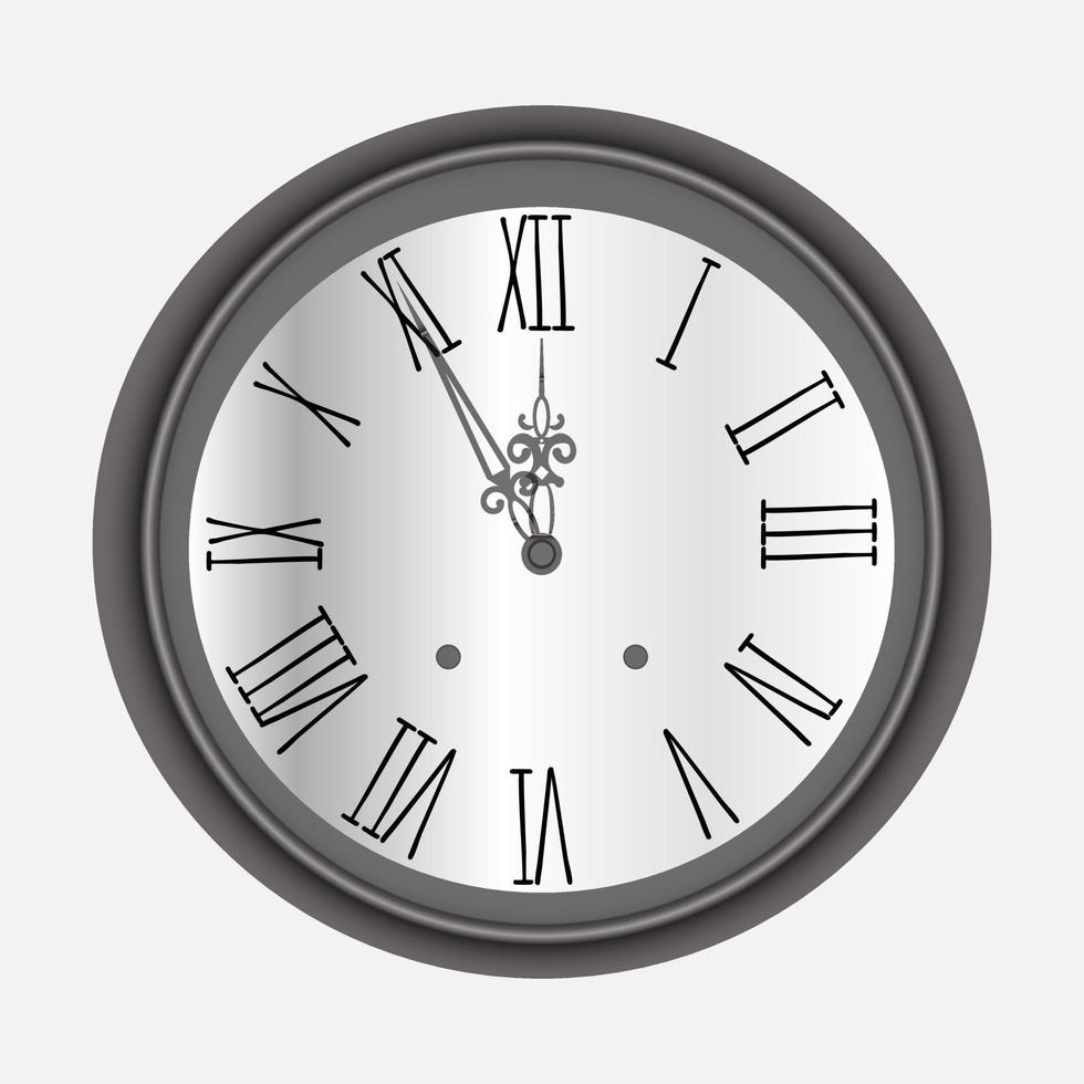 illustration of a round antique clock in a metal case with a white dial vector