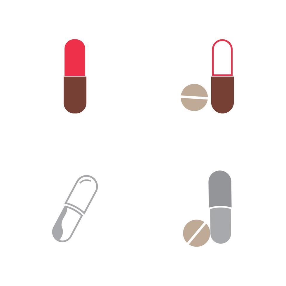 Plantilla de diseño de ilustración de logotipo de vector de icono de píldoras médicas