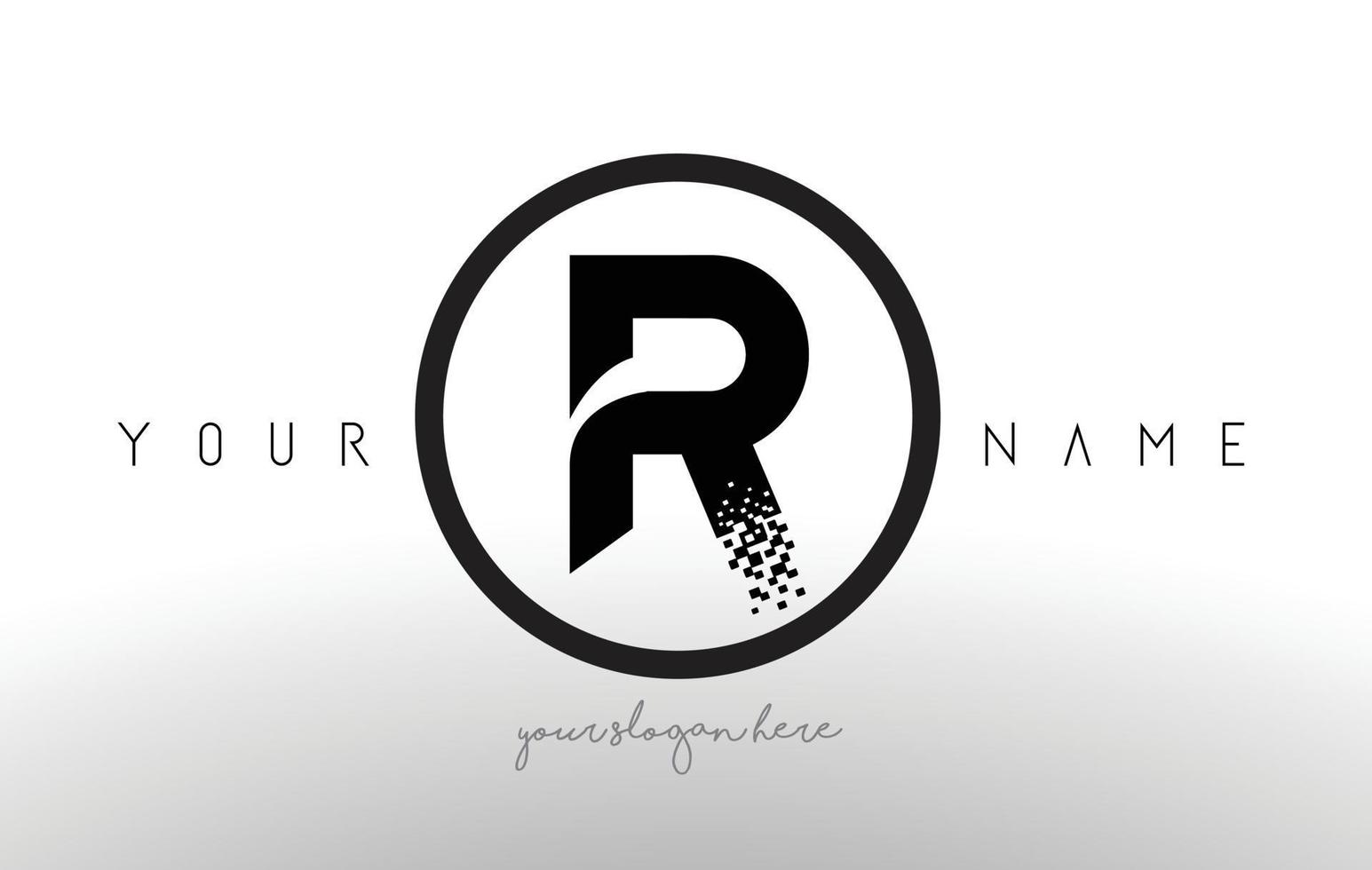 Letra del logotipo r con vector de diseño de tecnología de píxeles digitales.