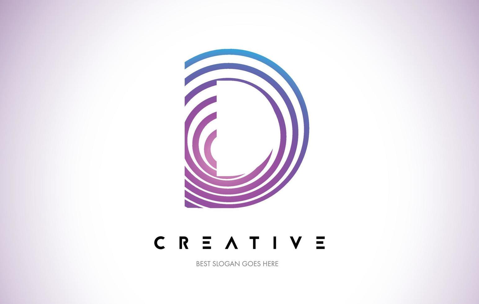 D Lines Warp Logo Design. Letter Icon Made with Purple Circular Lines. vector