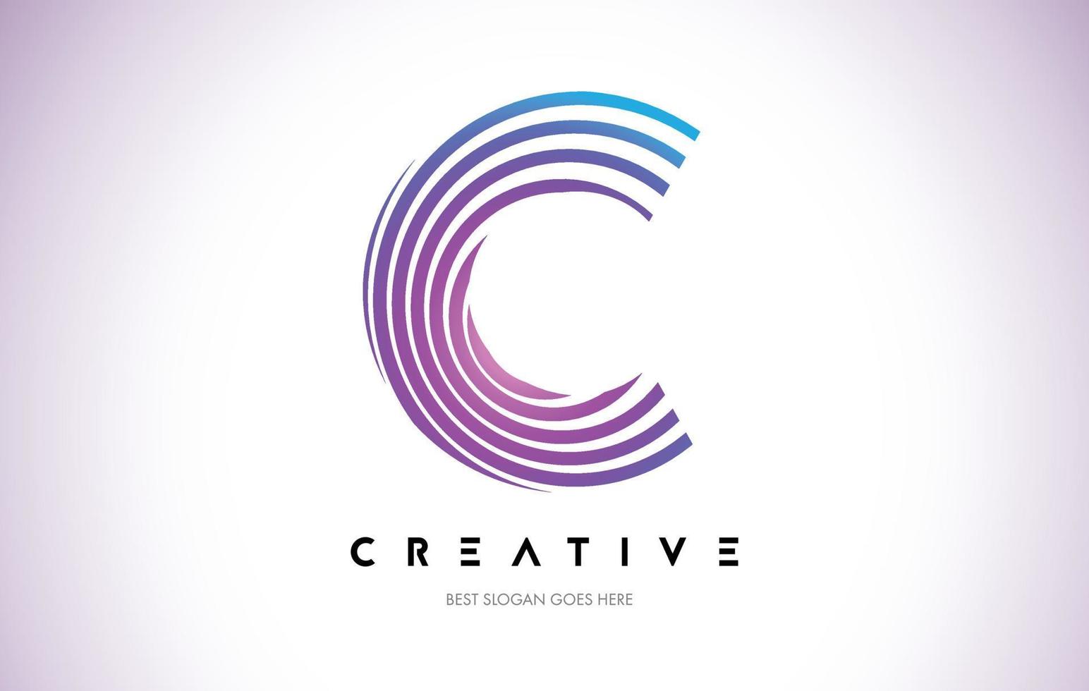 C Lines Warp Logo Design. Letter Icon Made with Purple Circular Lines. vector