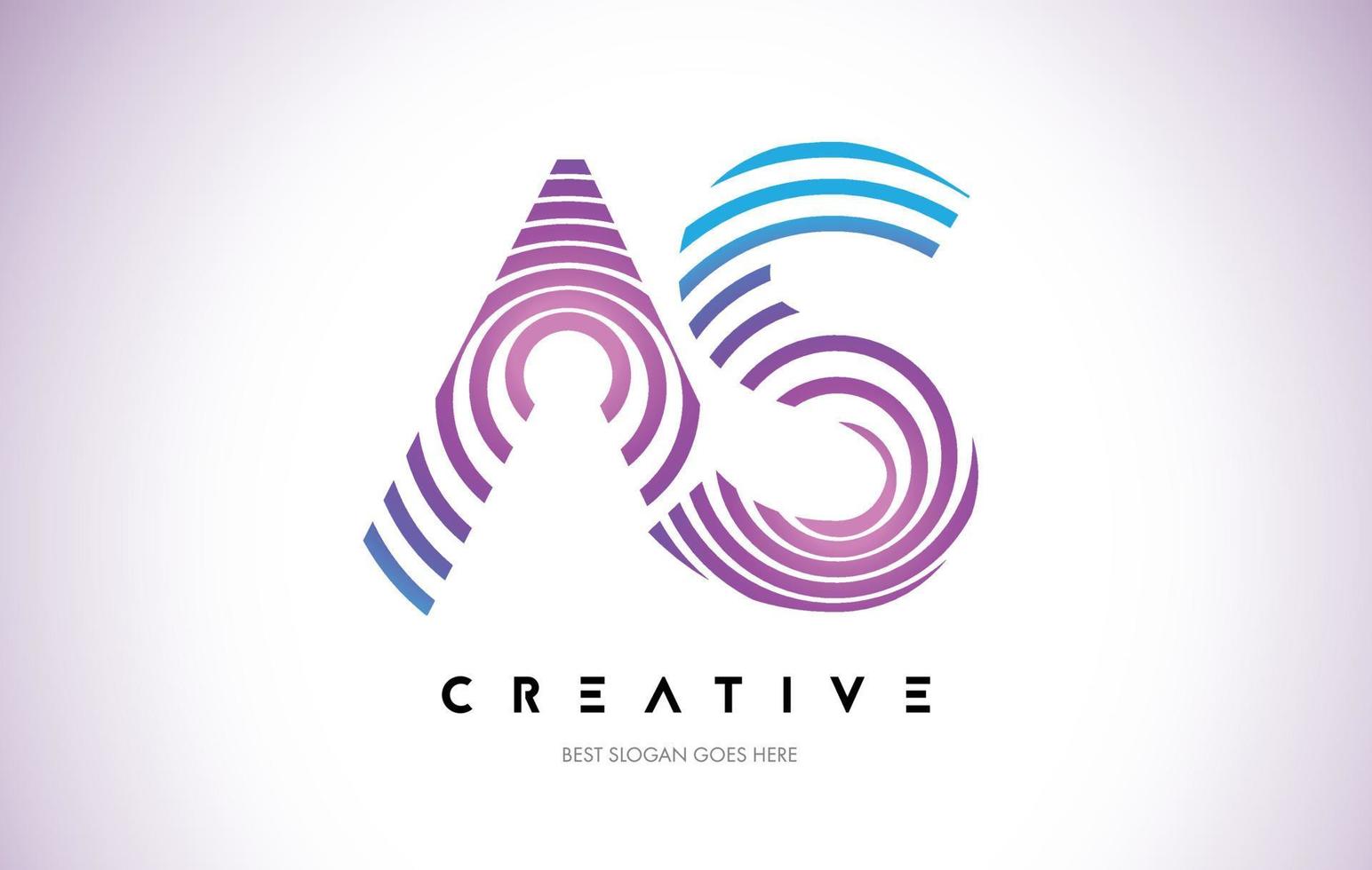 AS Lines Warp Logo Design. Letter Icon Made with Purple Circular Lines. vector