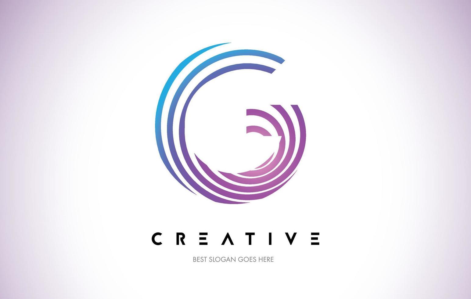 G Lines Warp Logo Design. Letter Icon Made with Purple Circular Lines. vector