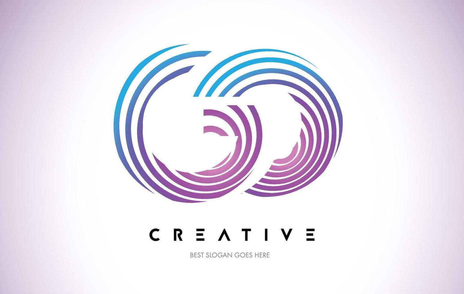 GO Lines Warp Logo Design. Letter Icon Made with Purple Circular Lines. vector