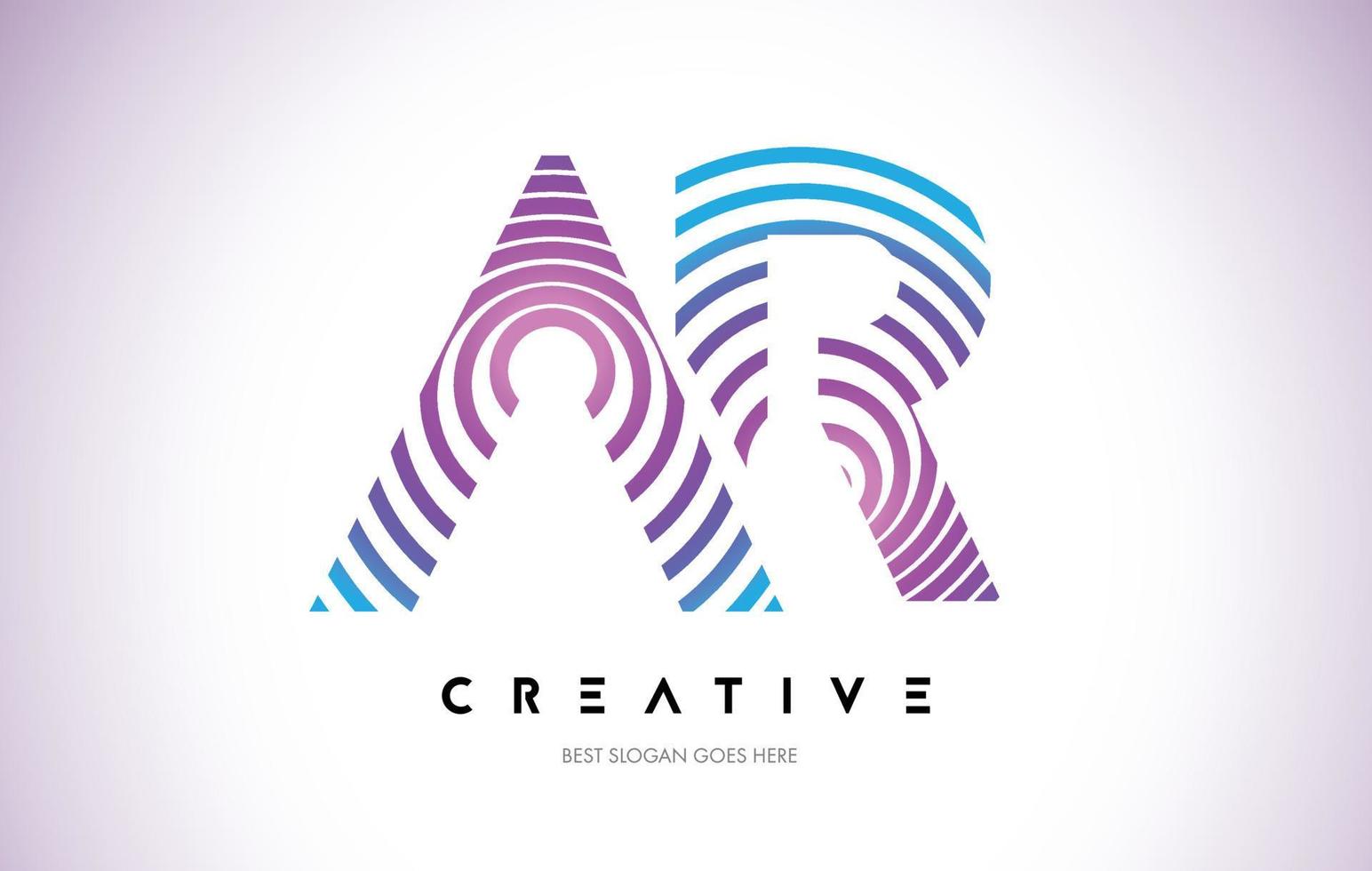 AR Lines Warp Logo Design. Letter Icon Made with Purple Circular Lines. vector
