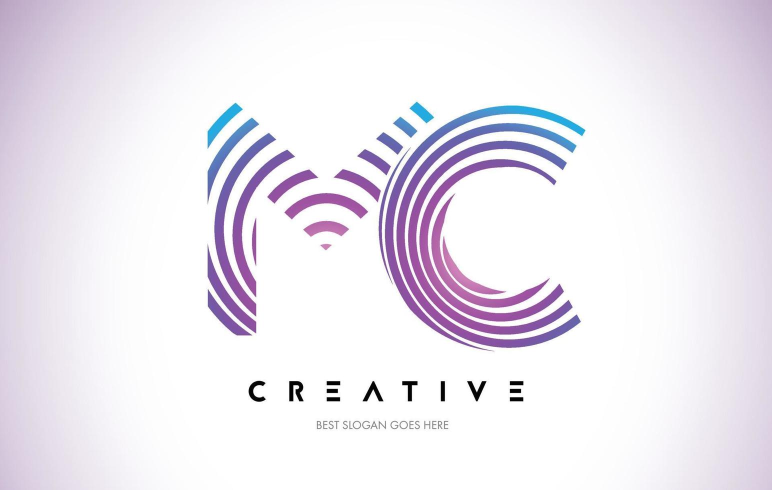 MC Lines Warp Logo Design. Letter Icon Made with Purple Circular Lines. vector