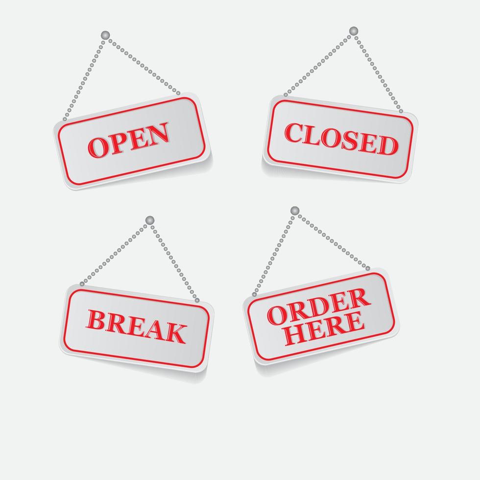 Set sign symbol for Open, Closed, Break and Order Here. Can be used to your work for banner, template etc vector