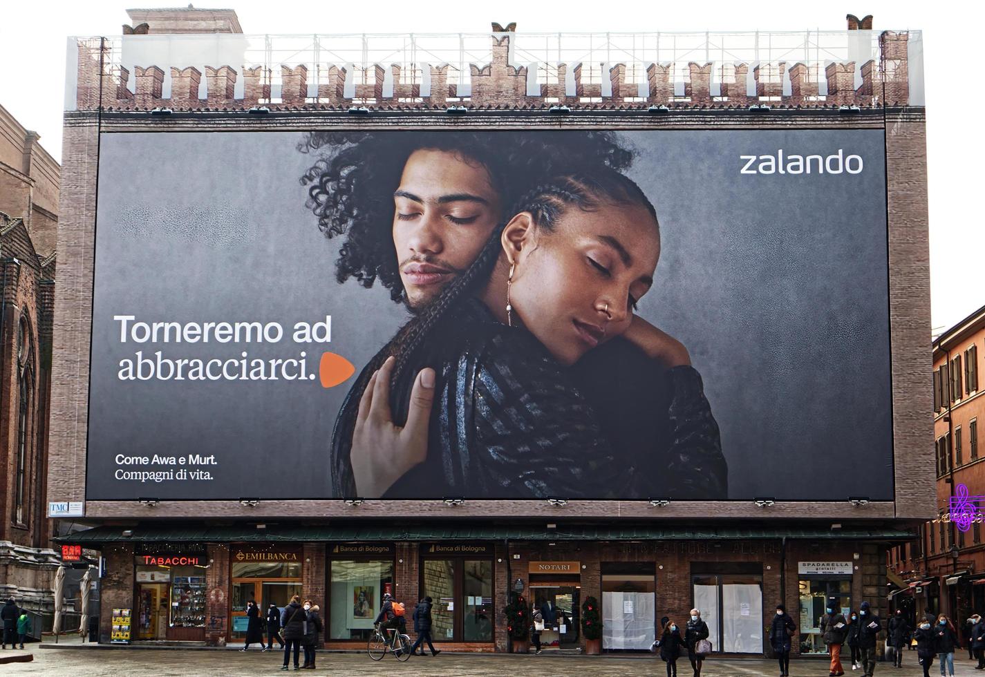 Bologna, Italy, 2020 - Billboard of Zalando. We will come back to hug each other. photo