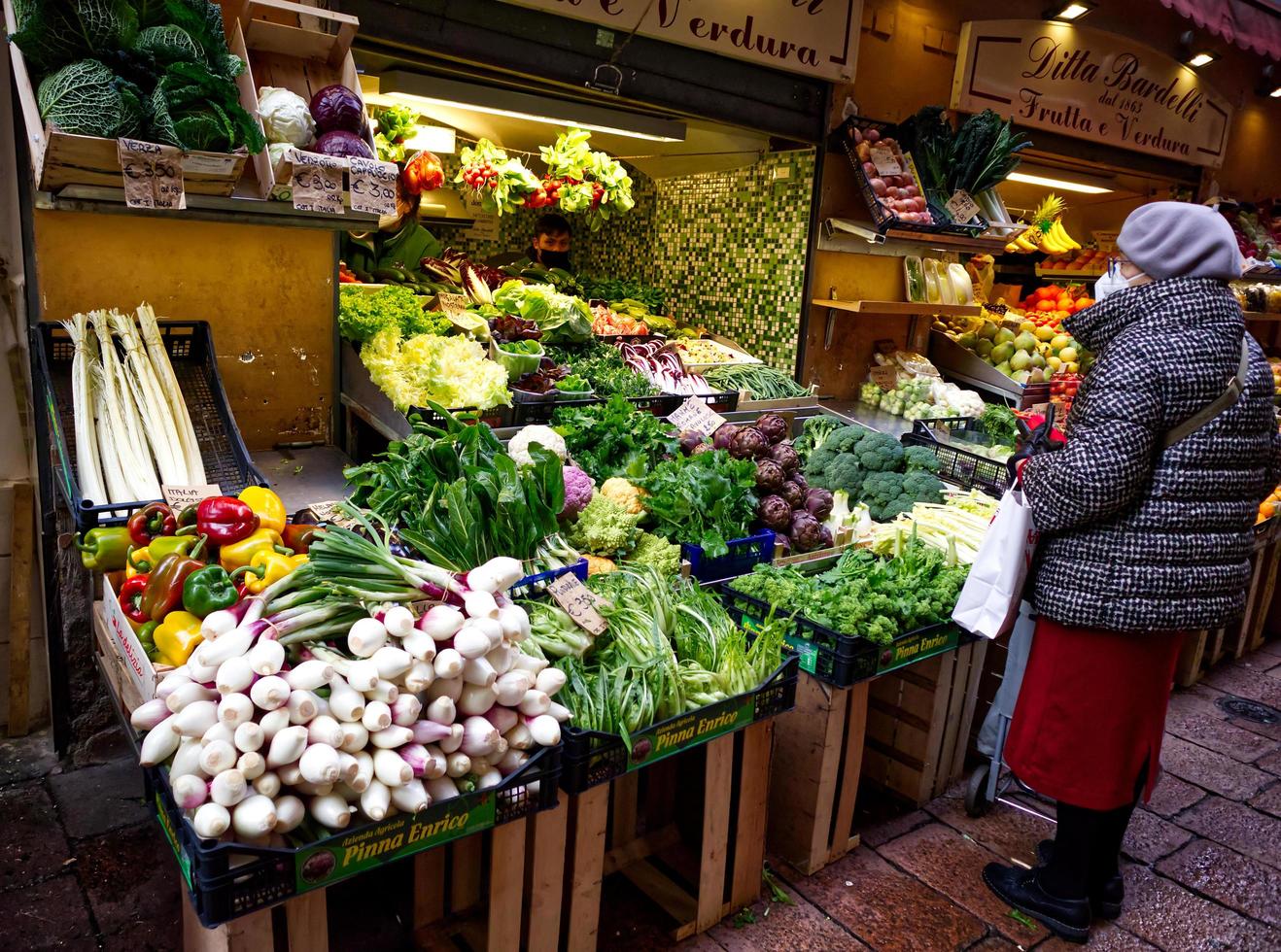 Bologna, Italy, 2020 -  Famous street market located in the center of Bologna. Italy photo