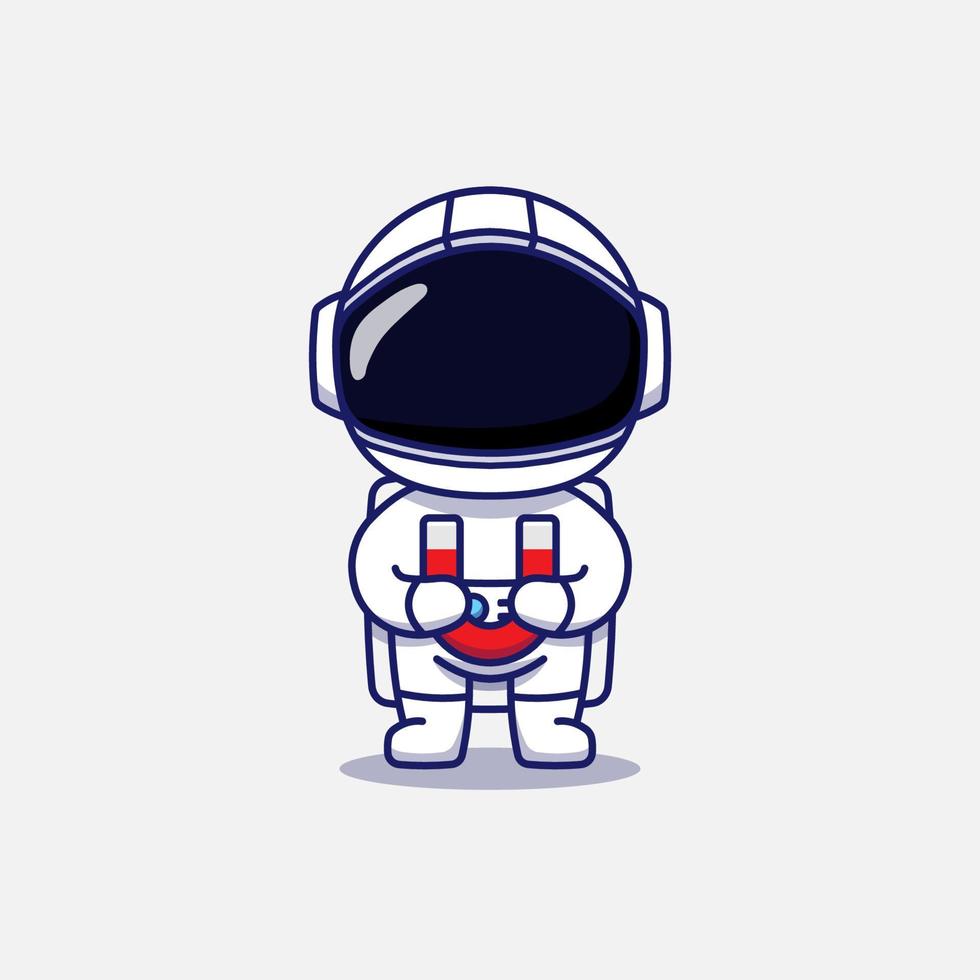 Cute astronaut carrying a magnet vector