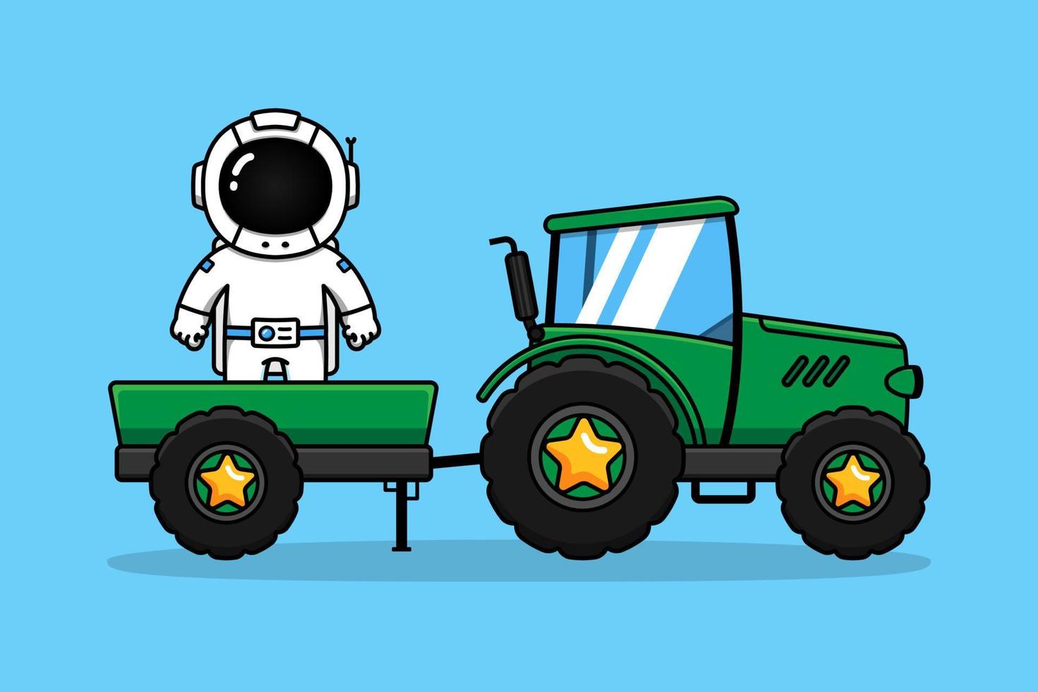 Cute astronaut standing on lorry vector