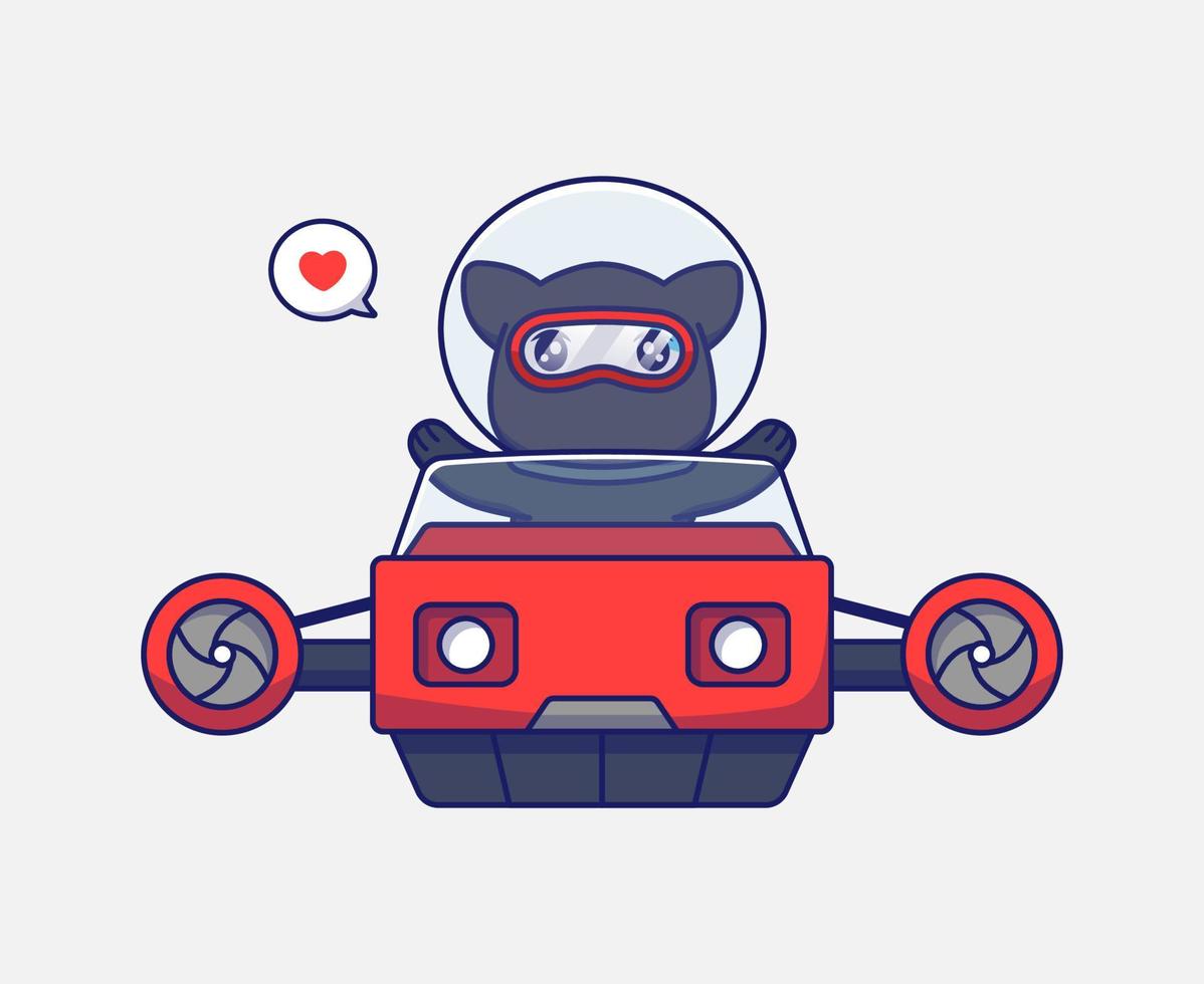 Cute ninja cat driving flying vehicle vector