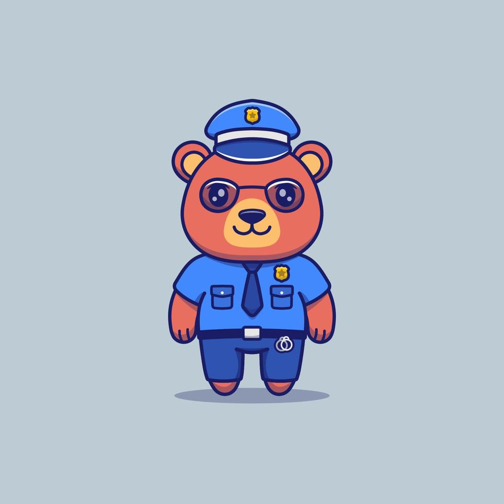 lindo oso con uniforme de policía vector