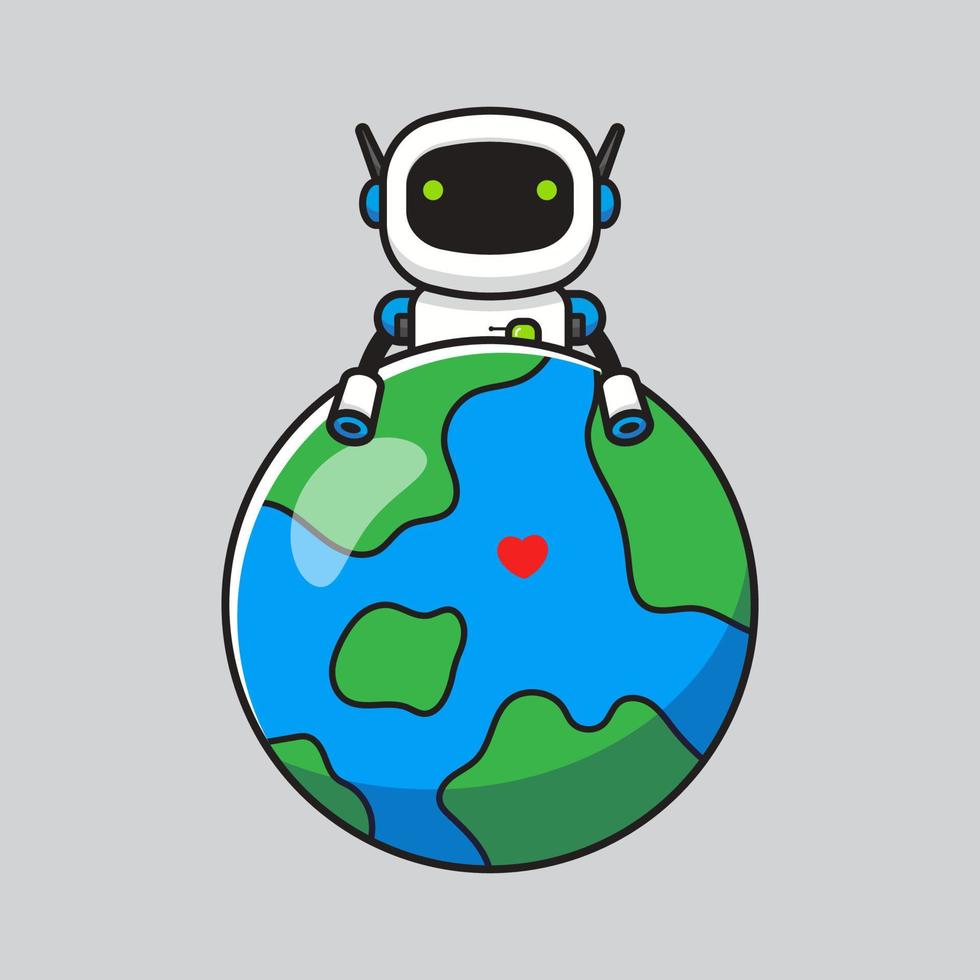 Cute robot hugging planet earth vector