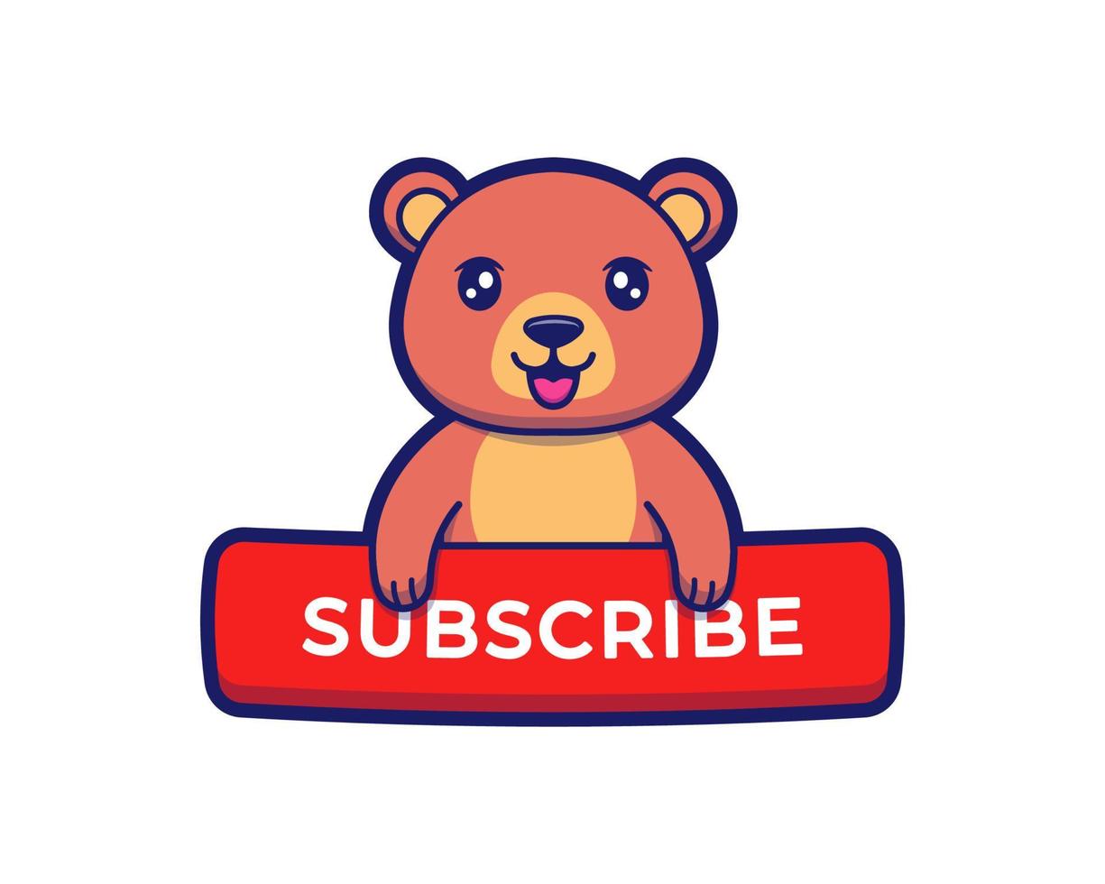 lindo oso con pancarta roja de suscripción vector