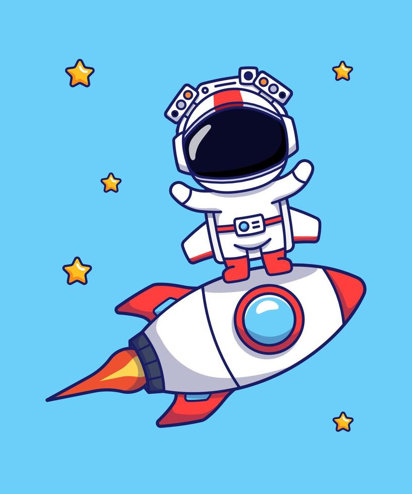 Cute astronaut standing on a rocket vector