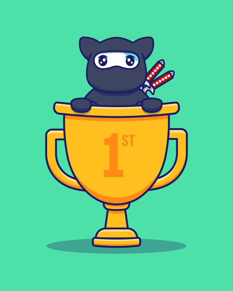 Cute ninja cat inside huge trophy vector