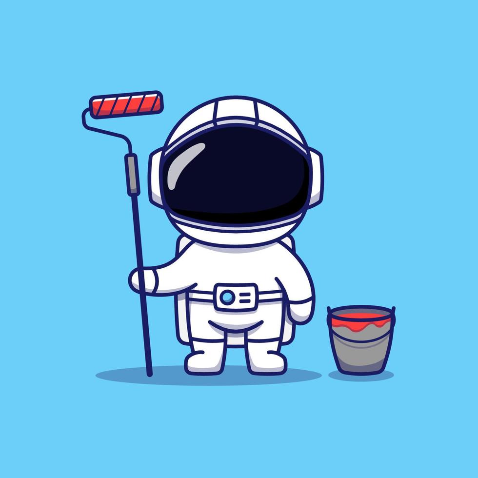 Cute astronaut with paint and bucket vector