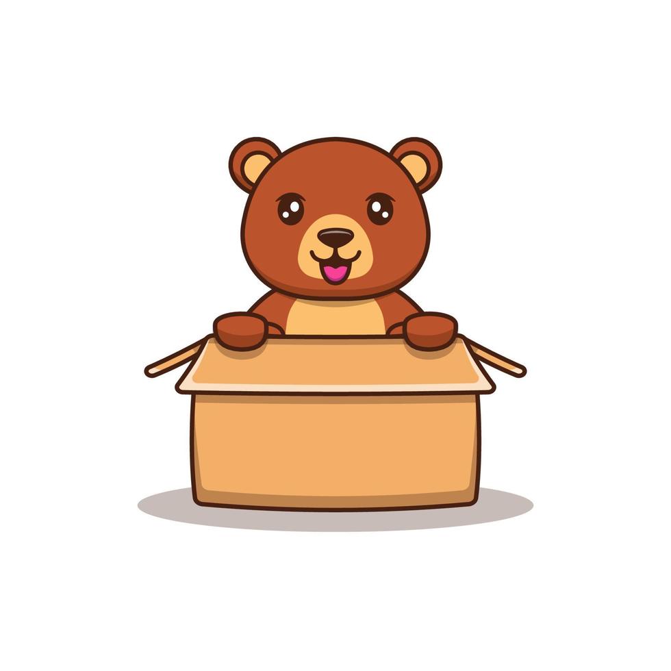 Cute bear in a cardboard vector