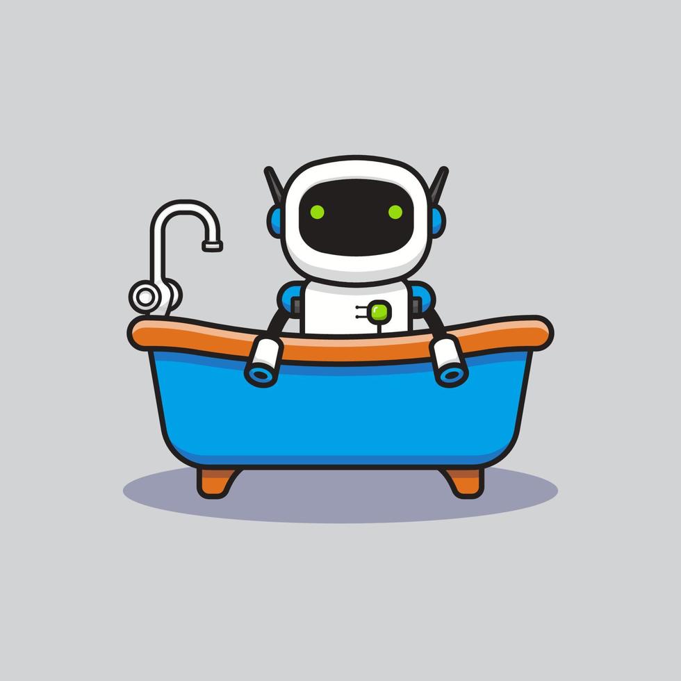 Cute robot on bathtub isolated vector