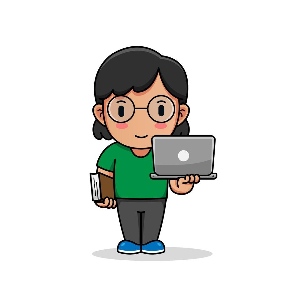 Cute girl carrying book and laptop vector