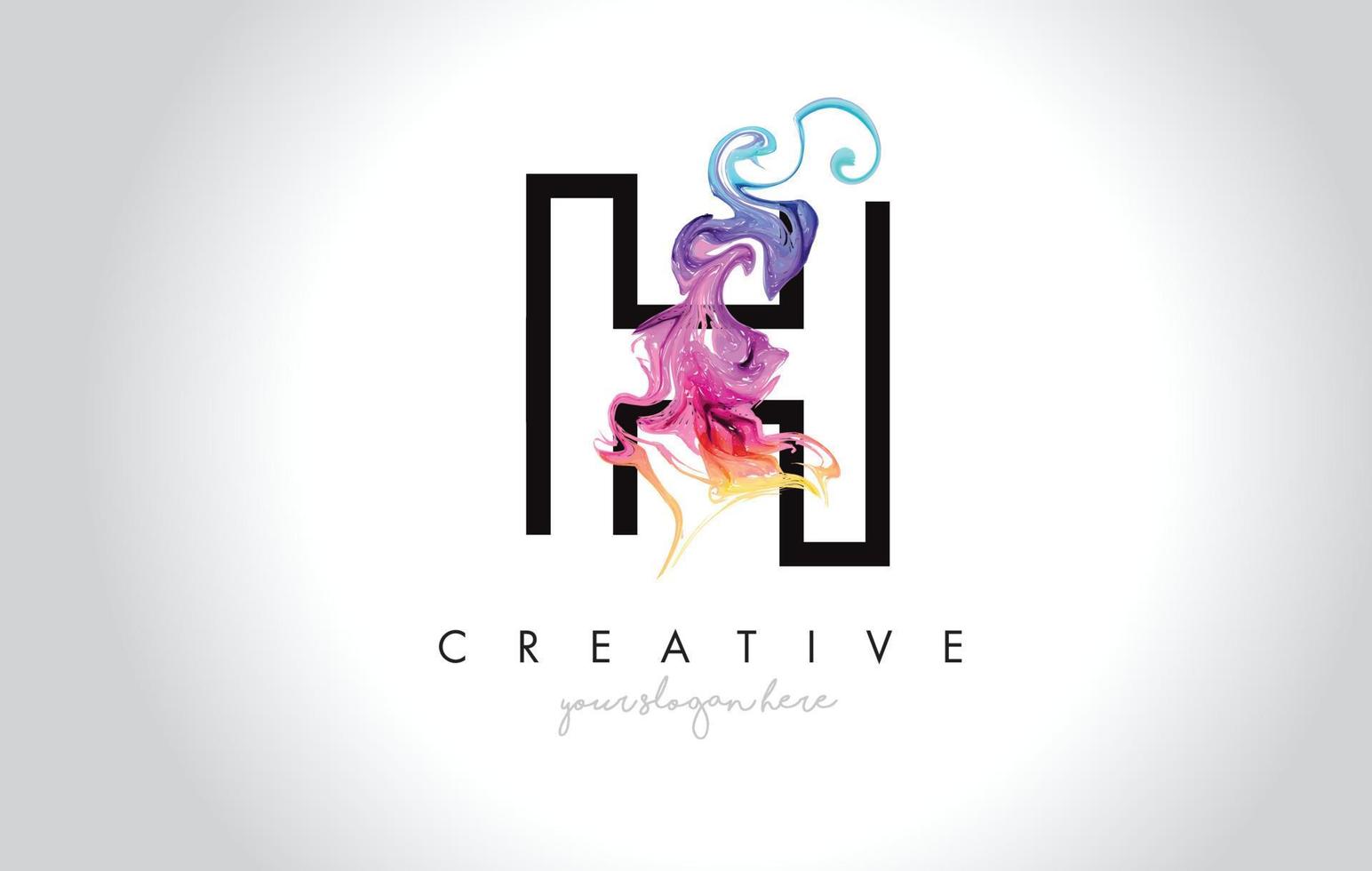 H Vibrant Creative Leter Logo Design with Colorful Smoke Ink Flowing Vector. vector