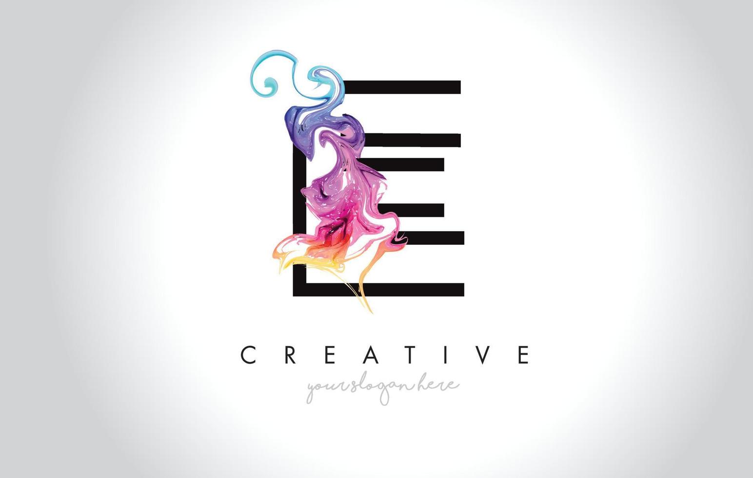 E Vibrant Creative Leter Logo Design with Colorful Smoke Ink Flowing Vector. vector