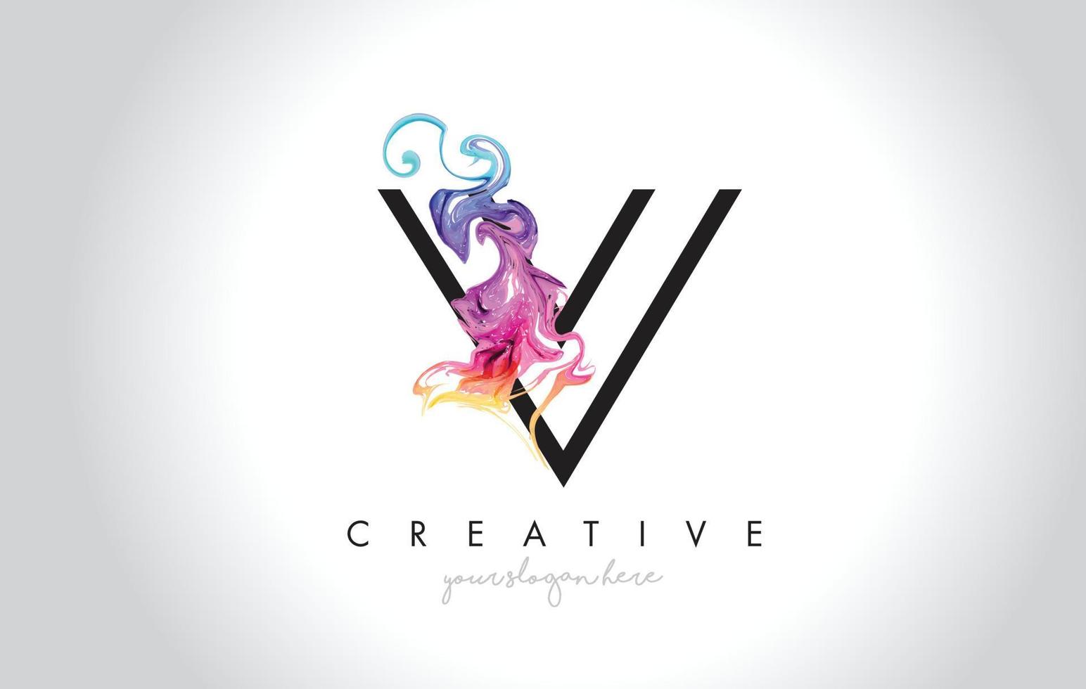 V Vibrant Creative Leter Logo Design with Colorful Smoke Ink Flowing Vector. vector