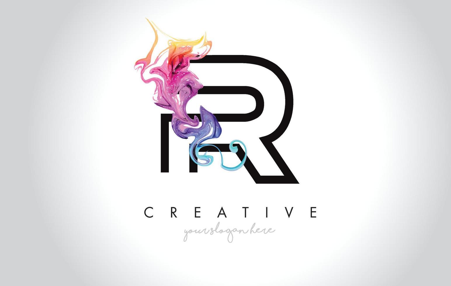 R Vibrant Creative Leter Logo Design with Colorful Smoke Ink Flowing Vector. vector