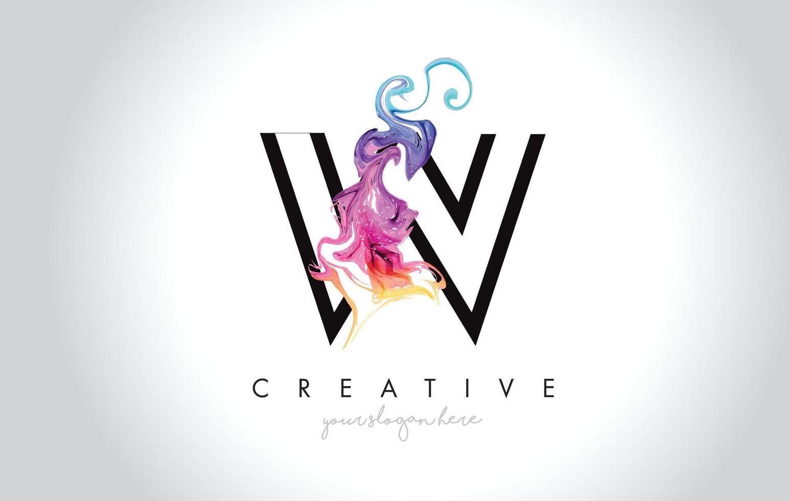 W Vibrant Creative Leter Logo Design with Colorful Smoke Ink Flowing Vector. vector