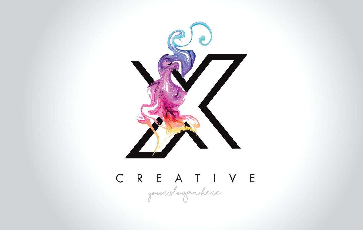 X Vibrant Creative Leter Logo Design with Colorful Smoke Ink Flowing Vector. vector