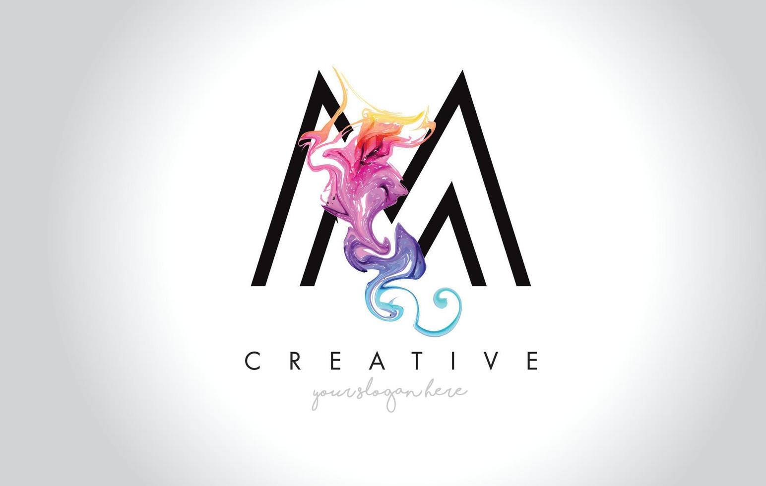 M Vibrant Creative Leter Logo Design with Colorful Smoke Ink Flowing Vector. vector