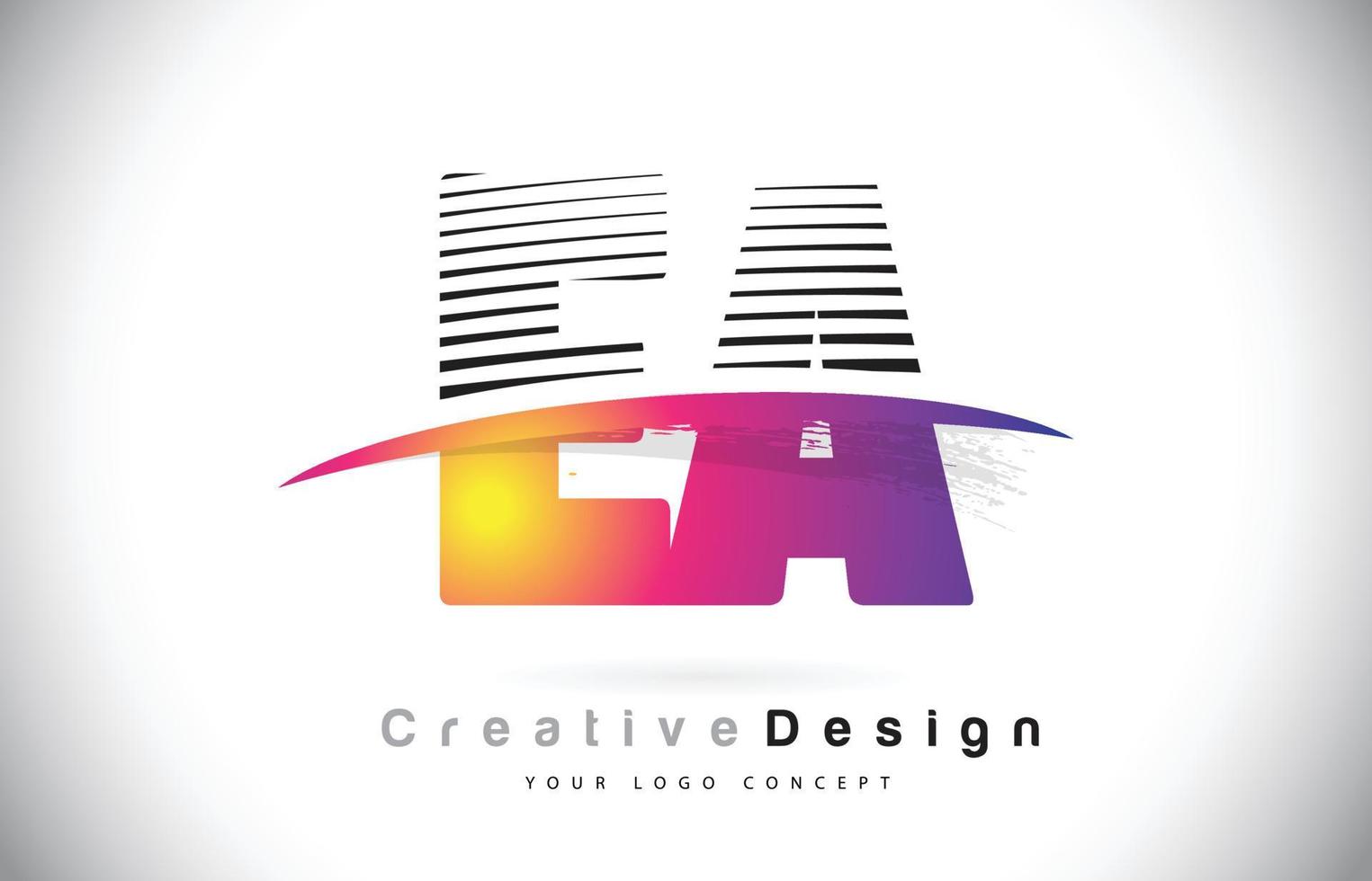 Diseño de logotipo de letra ea ea con líneas creativas y swosh en color de pincel morado. vector