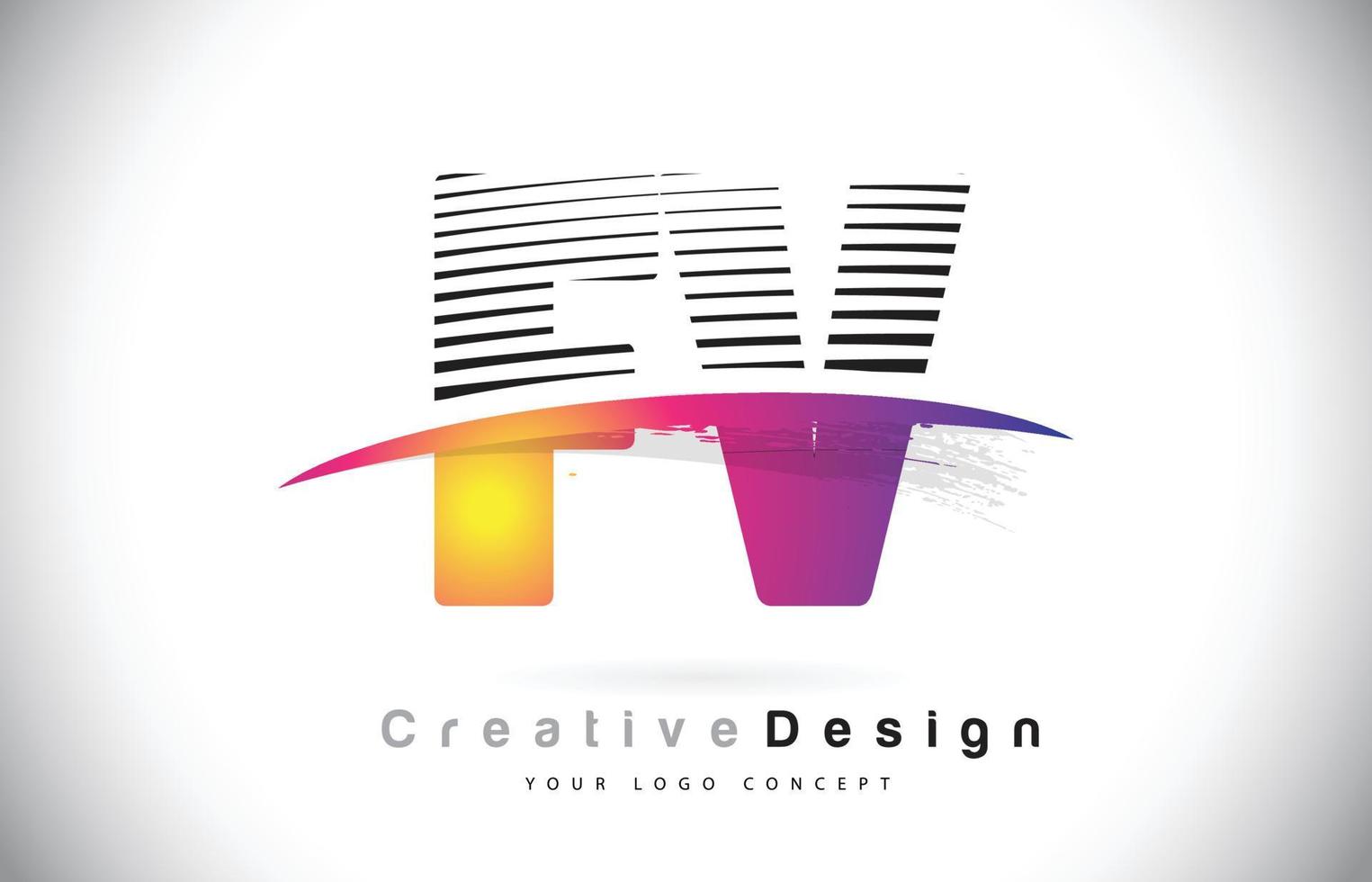 Diseño de logotipo de letra fv fv con líneas creativas y swosh en color de pincel morado. vector