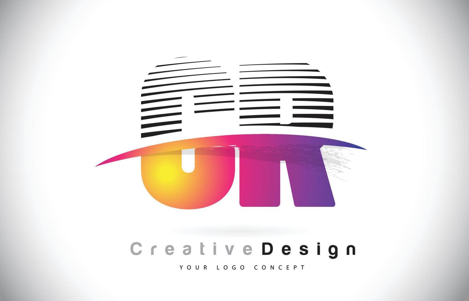 Diseño de logotipo cr cr carta con líneas creativas y swosh en color de pincel morado. vector