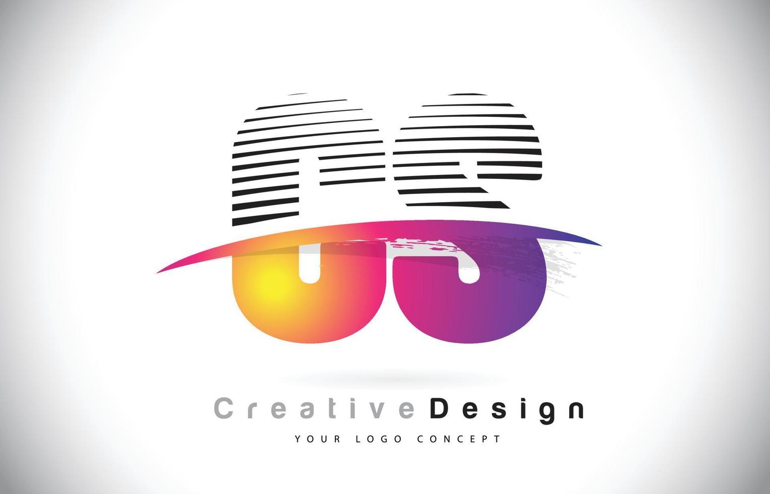 Diseño de logotipo cs cs letter con líneas creativas y swosh en color de pincel morado. vector