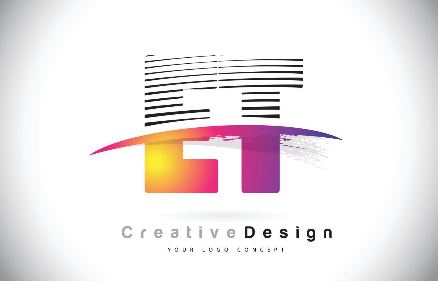 et et letter logo design con líneas creativas y swosh en color de pincel morado. vector