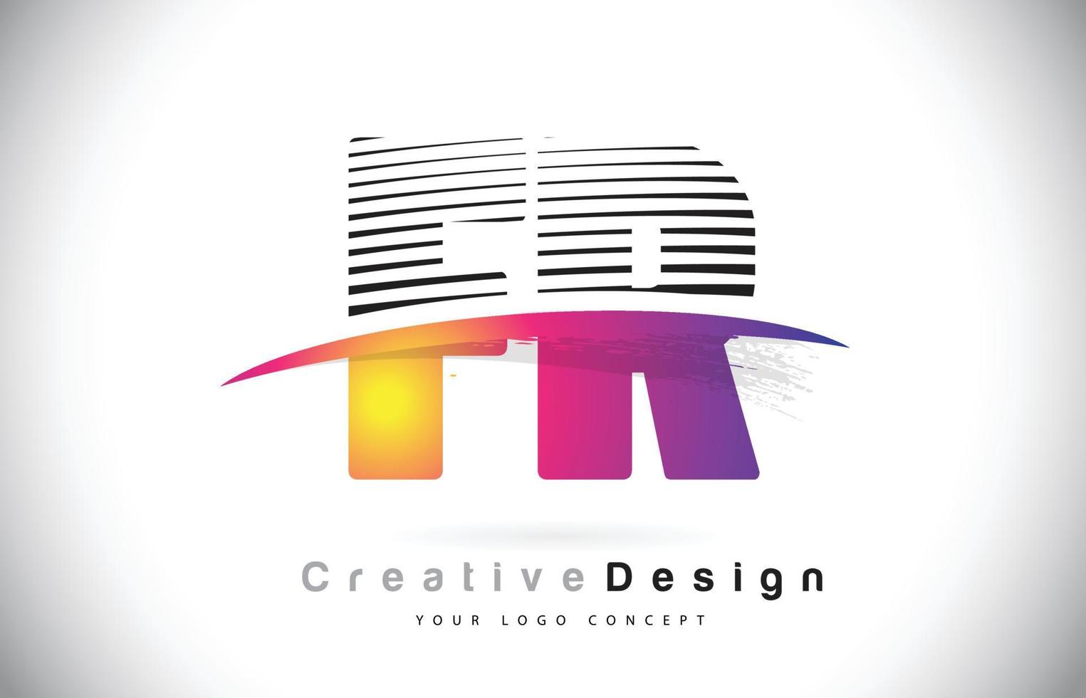FR F R Letter Logo Design With Creative Lines and Swosh in Purple Brush Color. vector