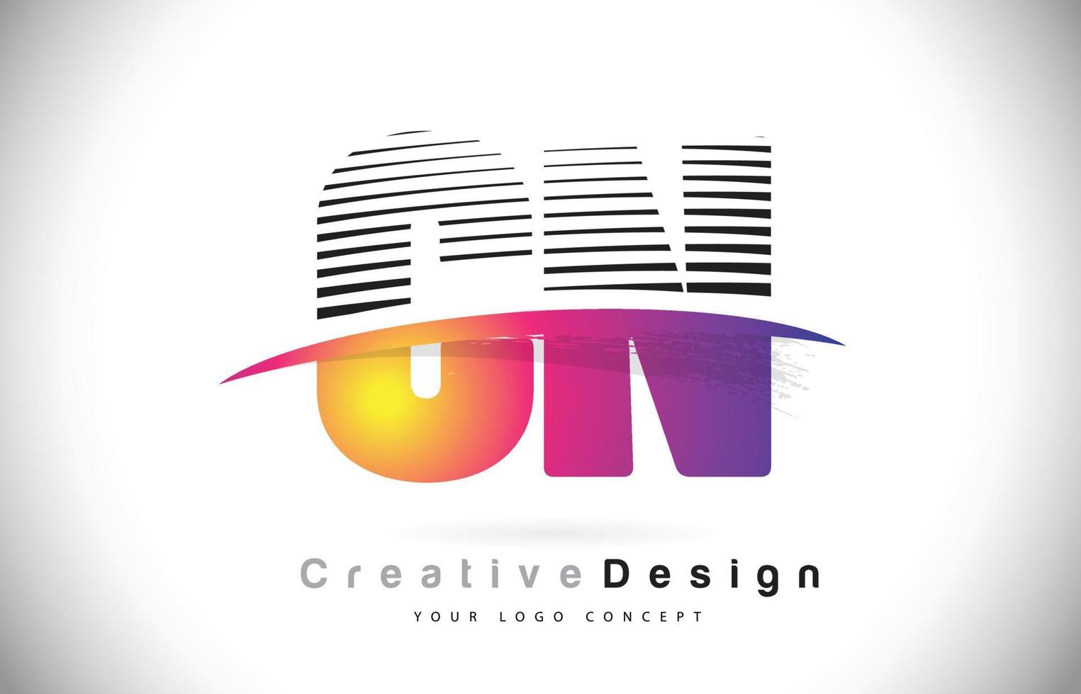 Diseño de logotipo cn cn letter con líneas creativas y swosh en color de pincel morado. vector