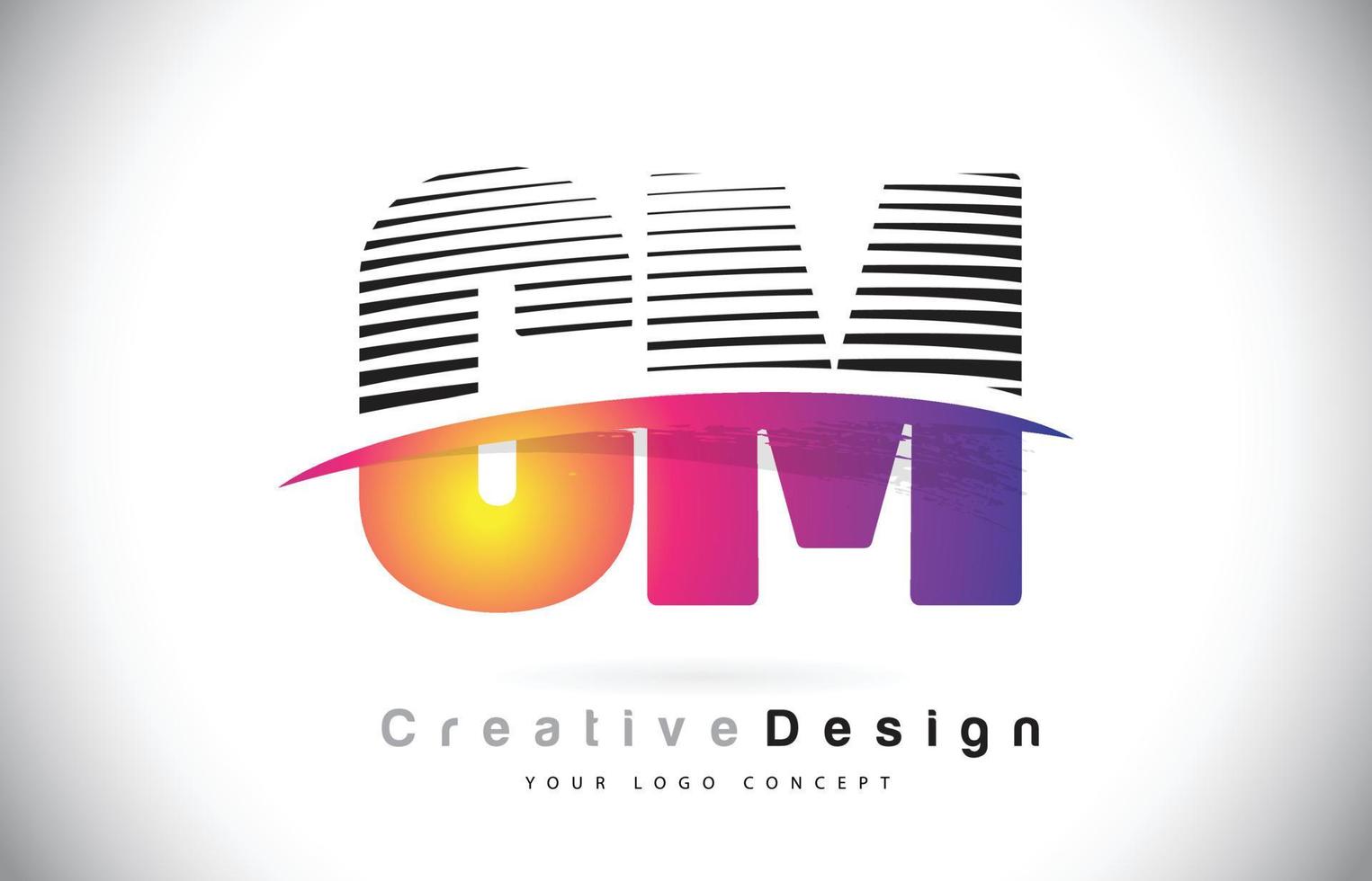 CM C M Letter Logo Design With Creative Lines and Swosh in Purple Brush Color. vector