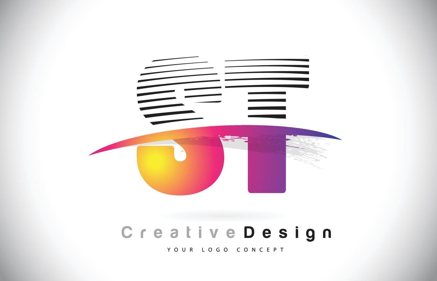 ST S T Letter Logo Design With Creative Lines and Swosh in Purple Brush Color. vector