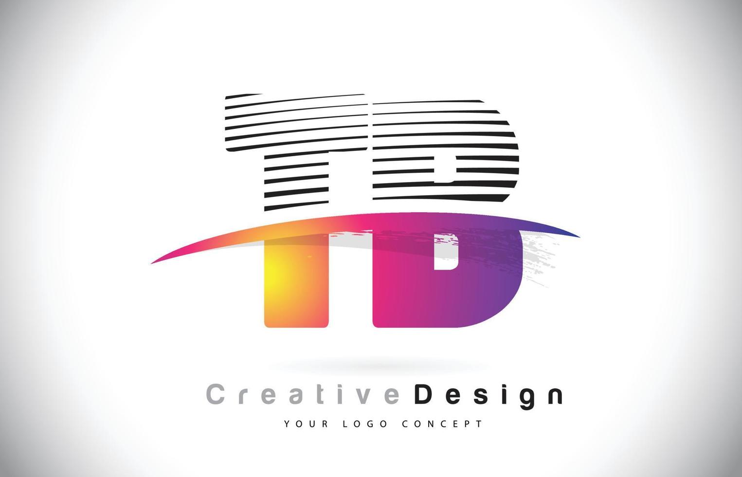 Diseño de logotipo tb tb letter con líneas creativas y swosh en color de pincel morado. vector