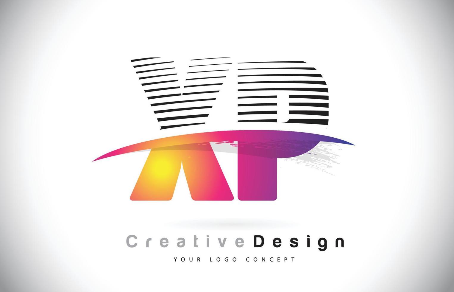 Diseño de logotipo de letra xp xp con líneas creativas y swosh en color de pincel morado. vector
