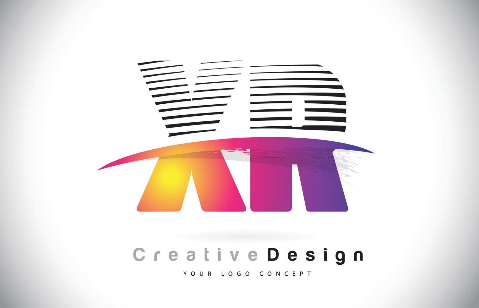 Diseño de logotipo xr xr carta con líneas creativas y swosh en color de pincel morado. vector