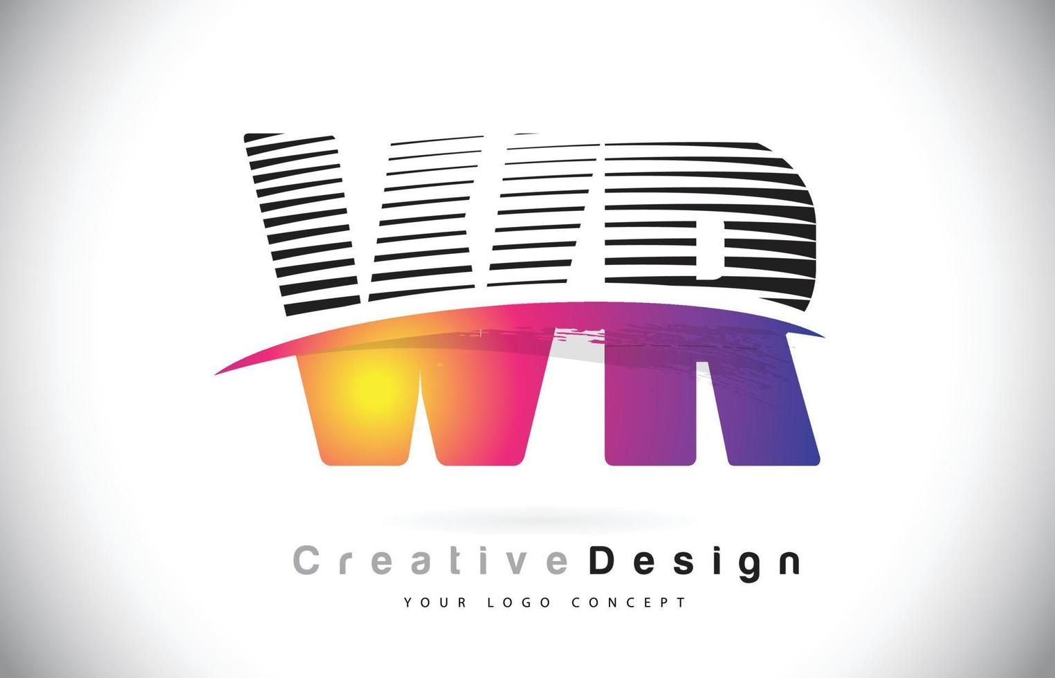 WR W R Letter Logo Design With Creative Lines and Swosh in Purple Brush Color. vector