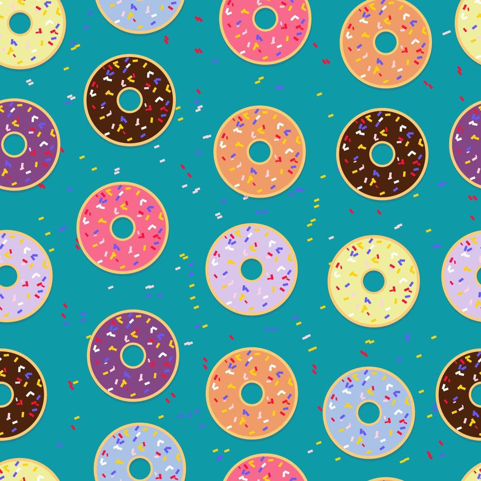 Donut seamless pattern with blue pastel background. vector