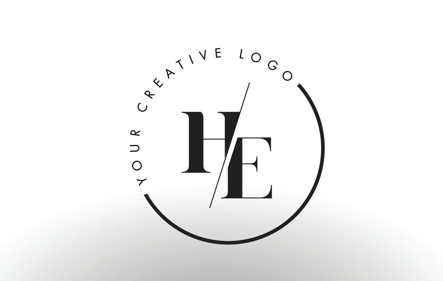 HE Serif Letter Logo Design with Creative Intersected Cut. vector