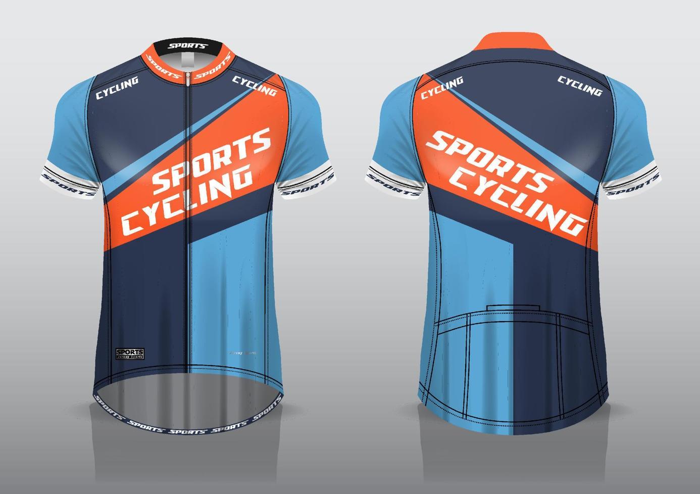 diseño de camiseta para ciclismo, vista de camiseta delantera y trasera, uniforme elegante y fácil de editar e imprimir, uniforme del equipo de ciclismo vector