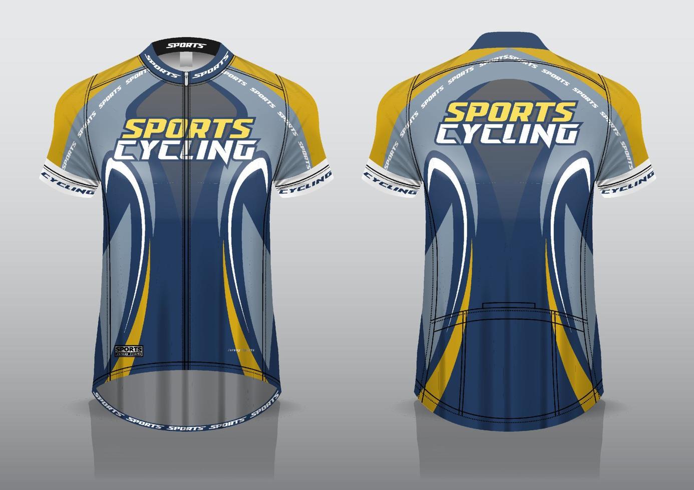 diseño de camiseta para ciclismo, vista de camiseta delantera y trasera, uniforme elegante y fácil de editar e imprimir, uniforme del equipo de ciclismo vector